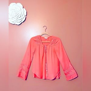 Gianni Bini GB Long Sleeve Top With Bell Sleeves and Embroidered Designs